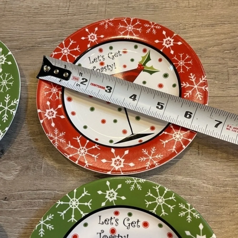 222 Fifth Let’s Get Toasty Christmas Holiday Appetizer Plates 6.25” Set 4